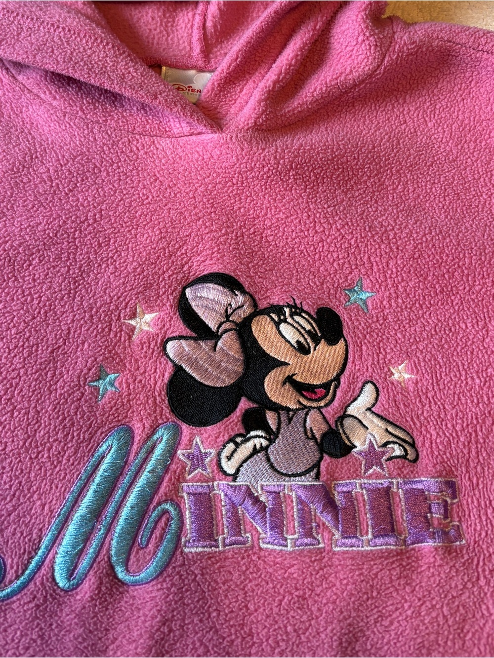 Vintage Disney Store Minnie Mouse Embroidered Fleece Hoodie, Pink. Size 6/6x - Picture 2 of 4